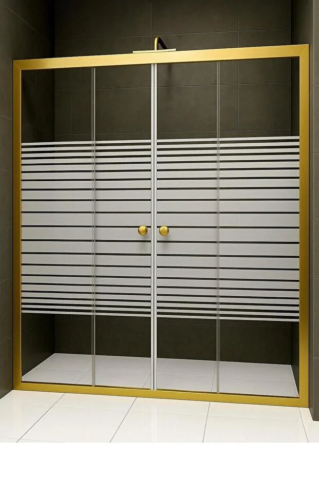 Duşakabin Ön Cephe Altın Profil Çizgili Cam